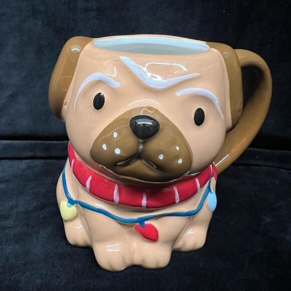 Christmas Earthenware Figural Pug Mug - Picture 1 of 4